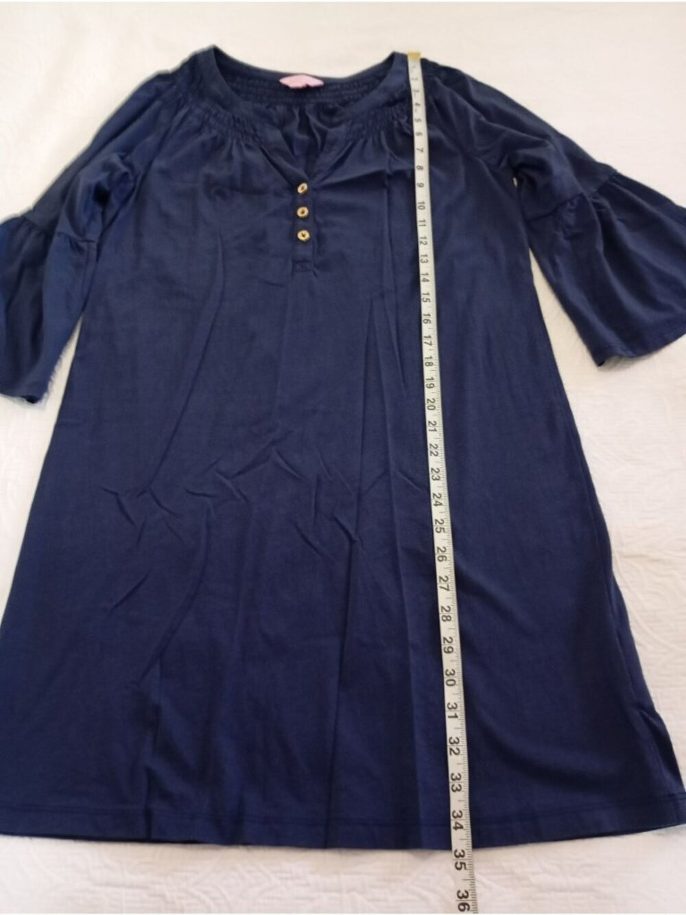 Lilly Pulitzer Womens Navy Blue Pima Cotton Bell Sleeve Tunic Dress Size Small - Picture 9 of 10